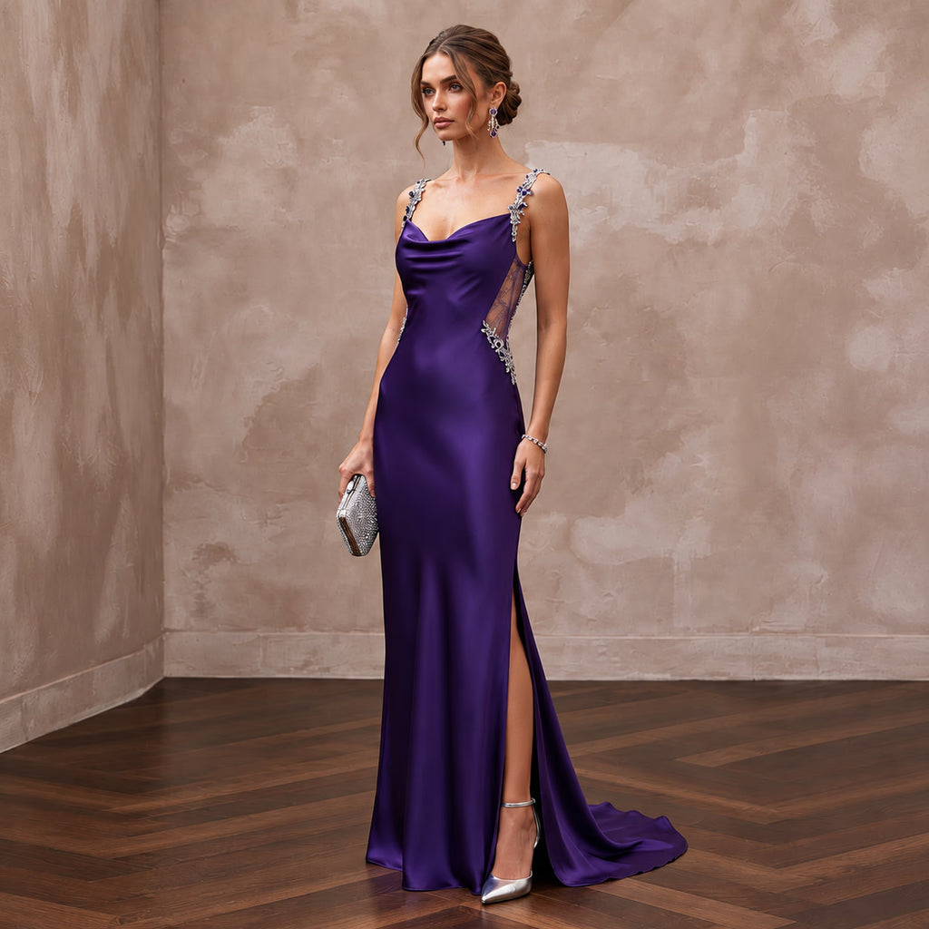Royal Purple Silk Charmeuse Bias Cut Slip Dress for Black Tie Gala - Apparel & Accessories > Clothing > Wedding & Bridal Party Dresses > Wedding Dresses - Mignonette Bridal