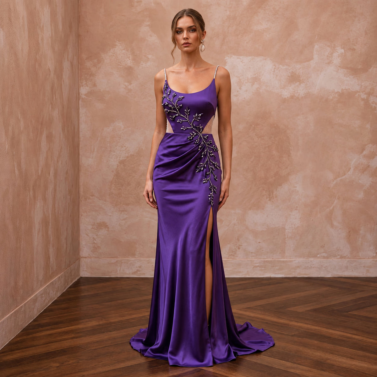 Royal Purple Silk Charmeuse Bias Cut Slip Dress for Black Tie Gala