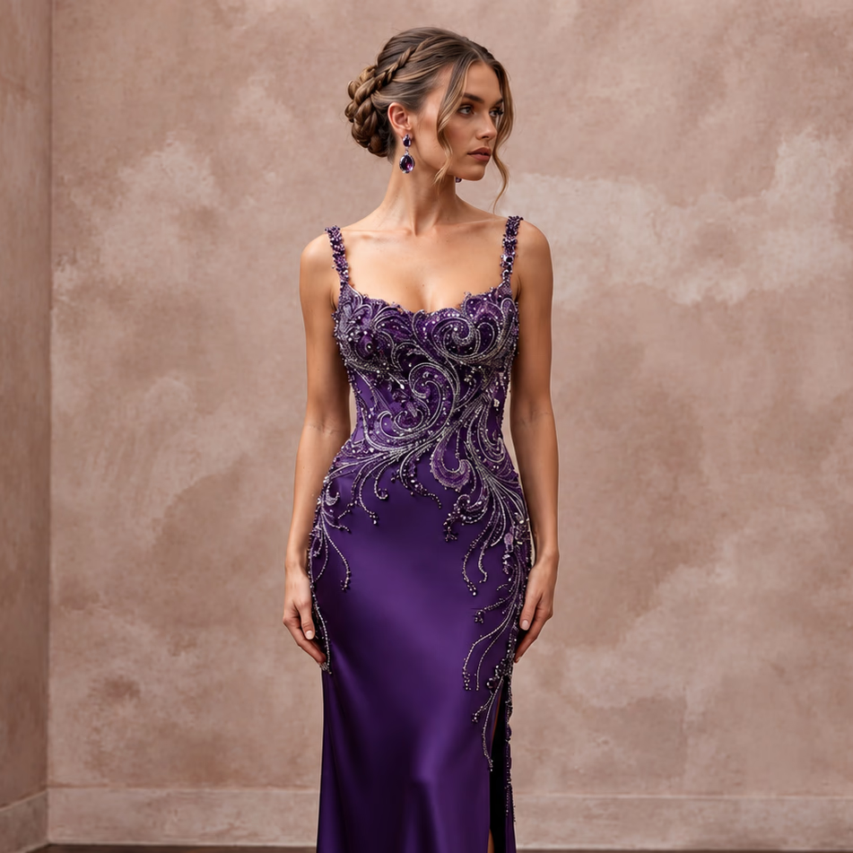 Royal Purple Silk Charmeuse Bias Cut Slip Dress for Black Tie Gala - Apparel & Accessories > Clothing > Wedding & Bridal Party Dresses > Wedding Dresses - Mignonette Bridal