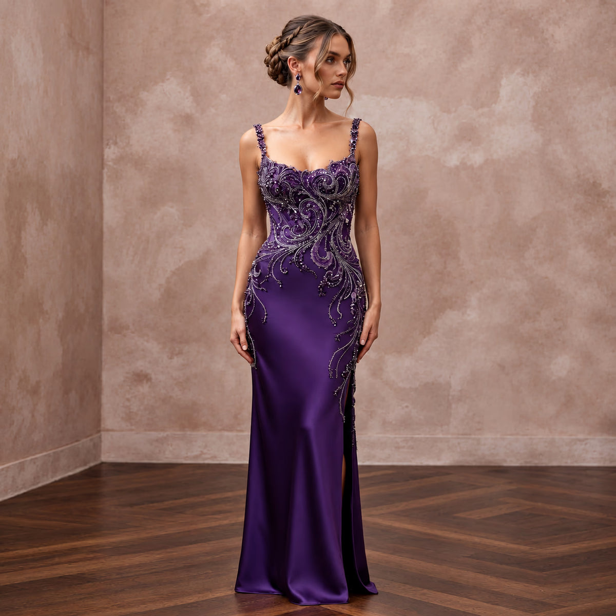 Royal Purple Silk Charmeuse Bias Cut Slip Dress for Black Tie Gala - Apparel & Accessories > Clothing > Wedding & Bridal Party Dresses > Wedding Dresses - Mignonette Bridal