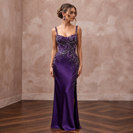 Royal Purple Silk Charmeuse Bias Cut Slip Dress for Black Tie Gala - Apparel & Accessories > Clothing > Wedding & Bridal Party Dresses > Wedding Dresses - Mignonette Bridal