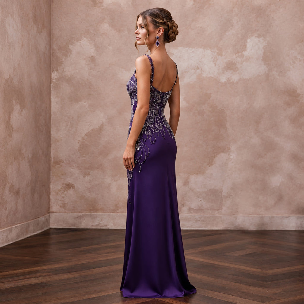 Royal Purple Silk Charmeuse Bias Cut Slip Dress for Black Tie Gala - Apparel & Accessories > Clothing > Wedding & Bridal Party Dresses > Wedding Dresses - Mignonette Bridal
