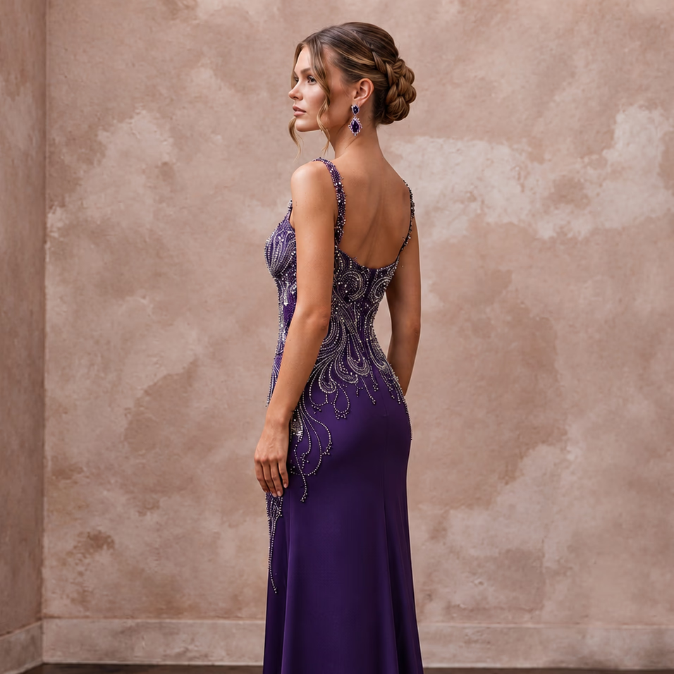 Royal Purple Silk Charmeuse Bias Cut Slip Dress for Black Tie Gala - Apparel & Accessories > Clothing > Wedding & Bridal Party Dresses > Wedding Dresses - Mignonette Bridal