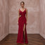 Ruby Red Crepe Cut-Out Waist High Slit Formal Dress