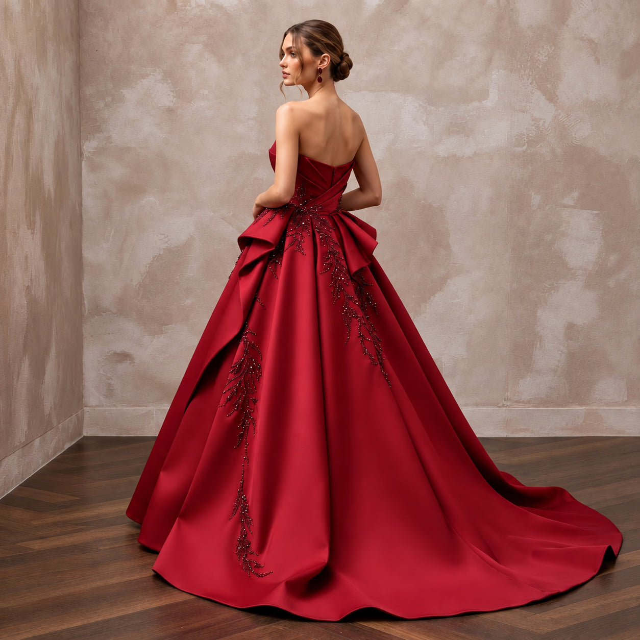 Ruby Red Sculptural Faille Strapless Ball Gown for Charity Gala Secondary image