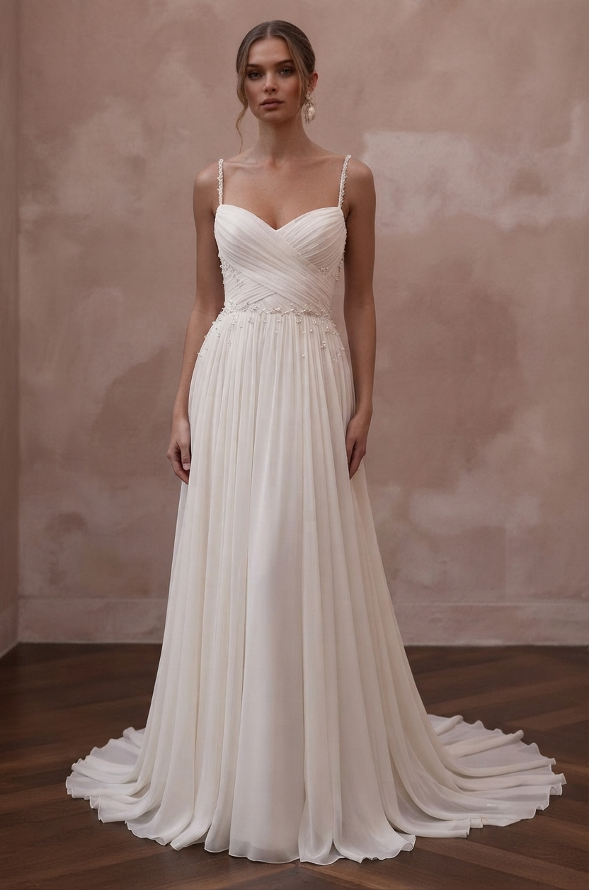 Ruched Chiffon Wedding Dresses with Flattering Shapes Main image