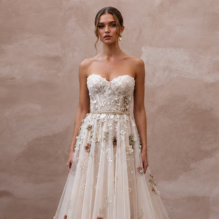 Rustic A-Line Bridal Dress with Floral Appliques for a Barn Wedding