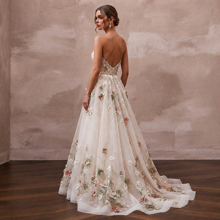 Rustic A-Line Bridal Dress with Floral Appliques for a Barn Wedding