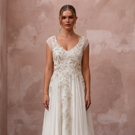 Rustic Chiffon Bridal Gown with Open Back for a Forest Wedding