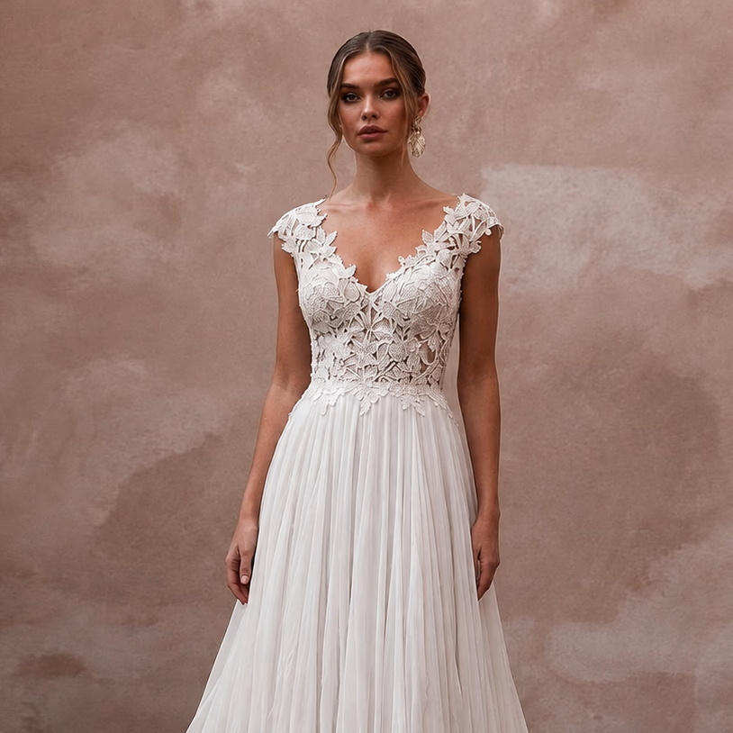 Rustic Chiffon Wedding Dress for a Countryside Vineyard Ceremony