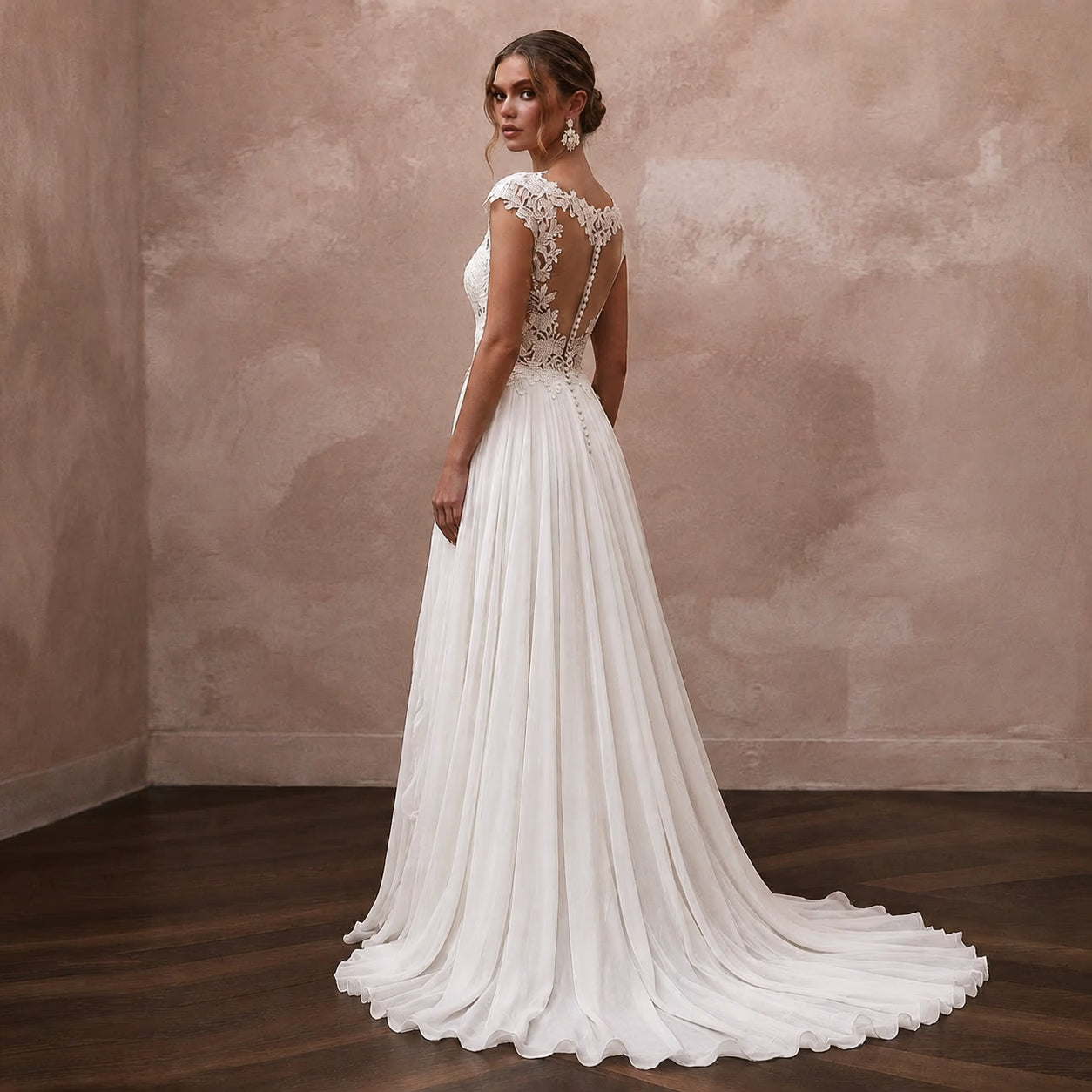 Rustic Chiffon Wedding Dress for a Countryside Vineyard Ceremony