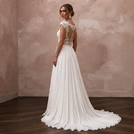 Rustic Chiffon Wedding Dress for a Countryside Vineyard Ceremony
