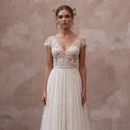 Rustic Chiffon Wedding Dress with V-Neck for a Barn Ceremony