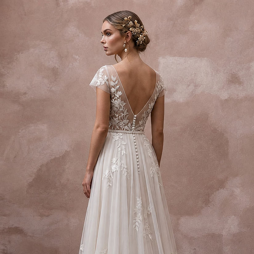 Rustic Chiffon Wedding Dress with V-Neck for a Barn Ceremony