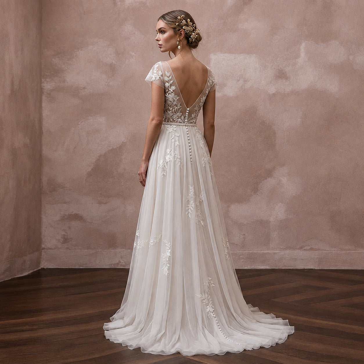 Rustic Chiffon Wedding Dress with V-Neck for a Barn Ceremony