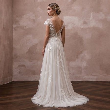 Rustic Chiffon Wedding Dress with V-Neck for a Barn Ceremony