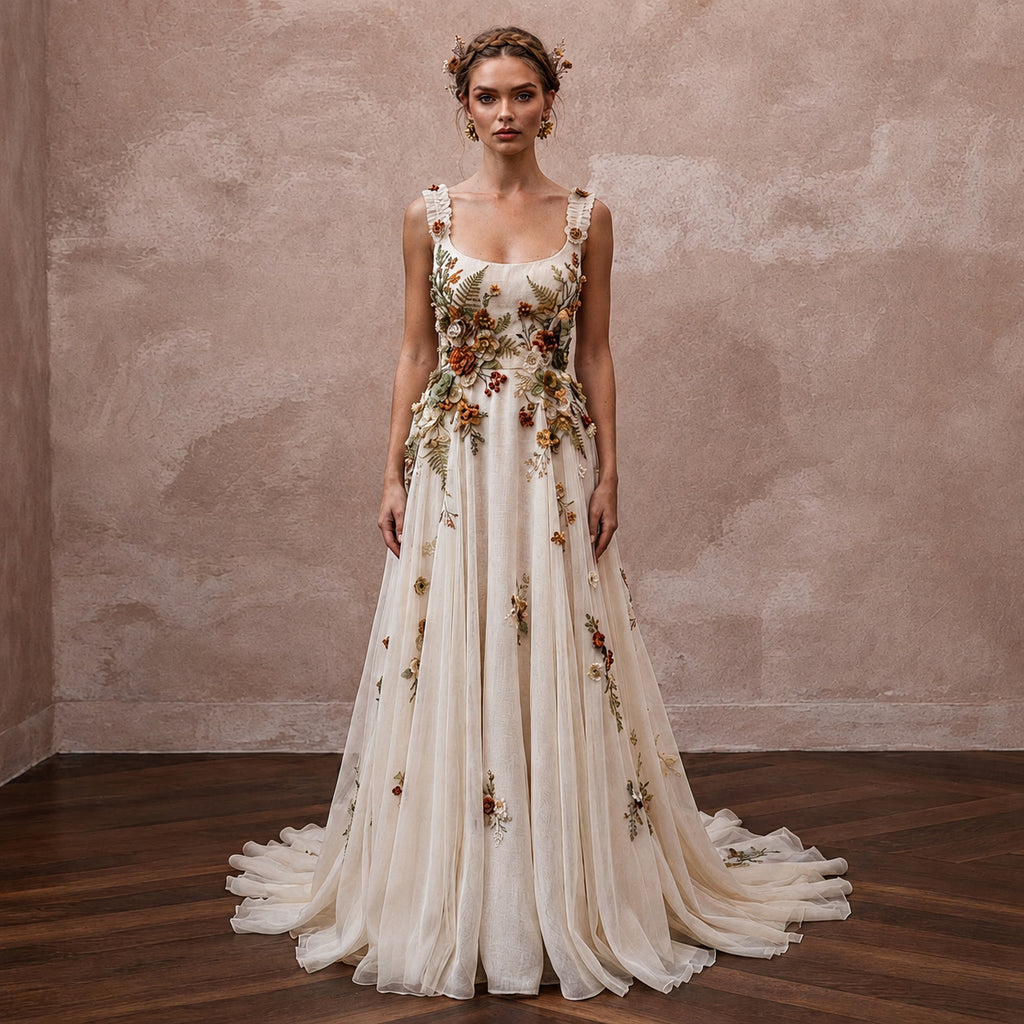 Rustic Floral Bridal Gown for a Woodland Wedding