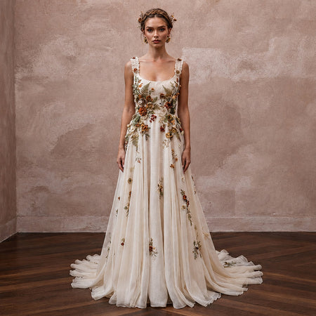 Rustic Floral Bridal Gown for a Woodland Wedding