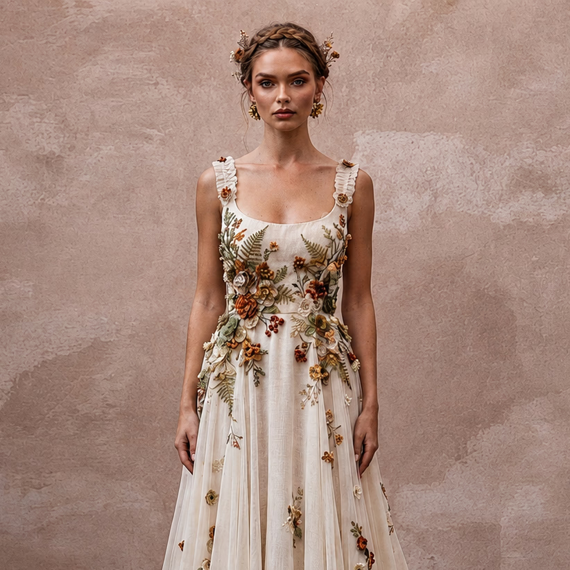 Rustic Floral Bridal Gown for a Woodland Wedding