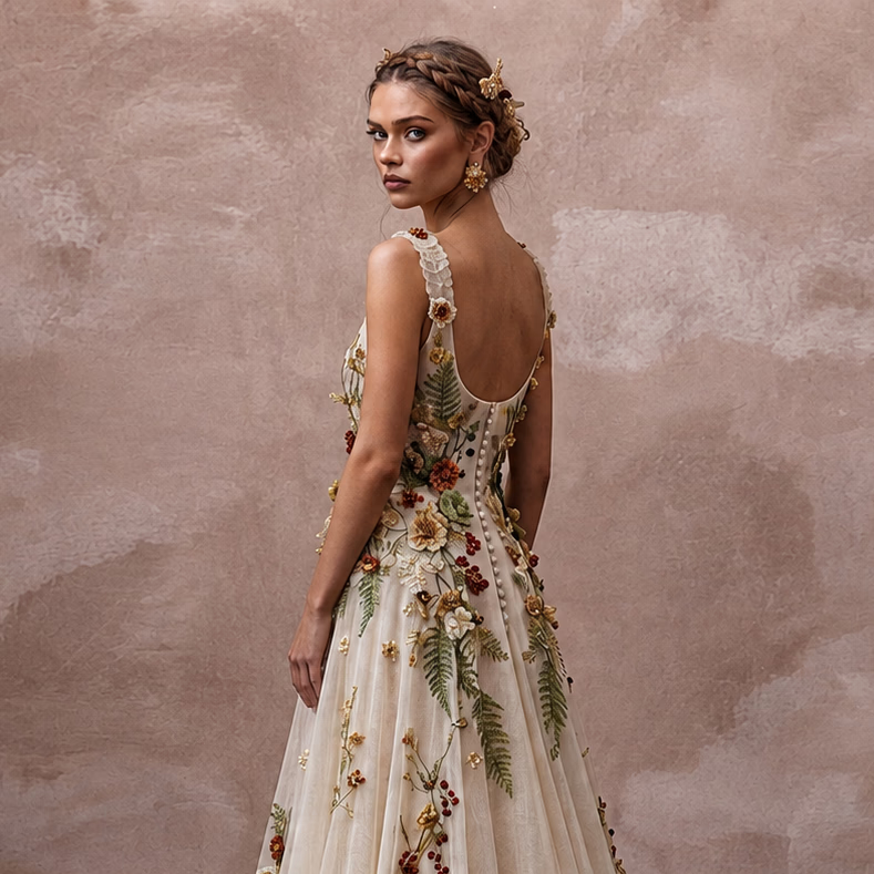 Rustic Floral Bridal Gown for a Woodland Wedding