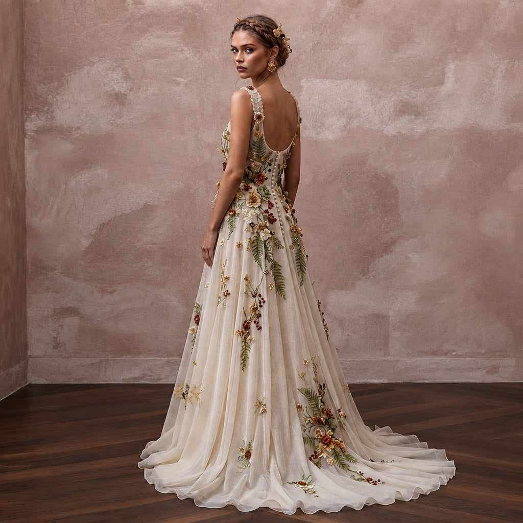 Rustic Floral Bridal Gown for a Woodland Wedding