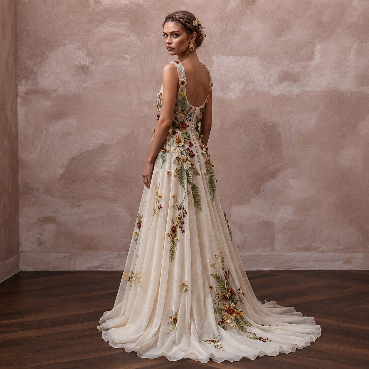 Rustic Floral Bridal Gown for a Woodland Wedding