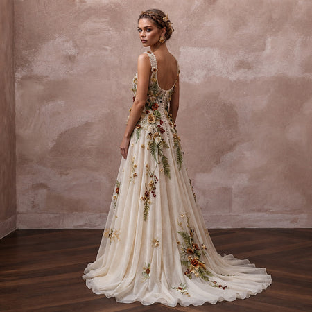 Rustic Floral Bridal Gown for a Woodland Wedding