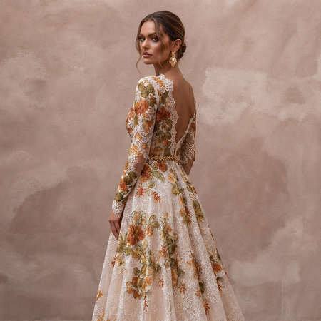 Rustic Floral Lace Bridal Gown for a Fall Wedding