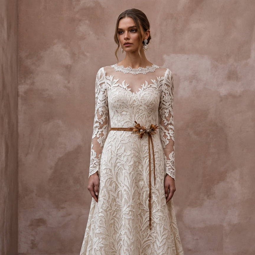Rustic Lace Wedding Dress for an Autumn Barn Wedding