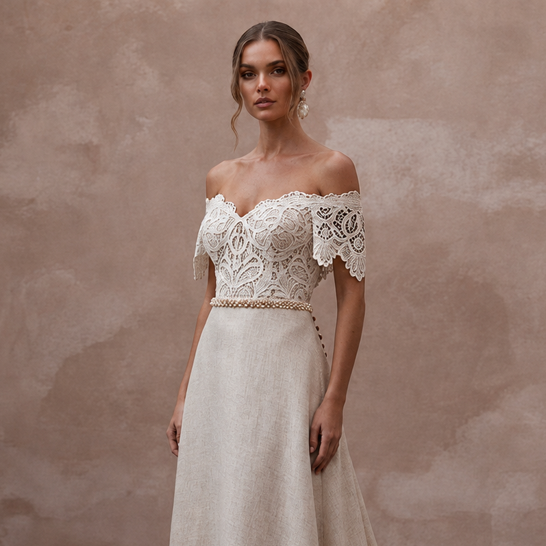 Rustic Wedding Dresses with Cotton Lace Accents