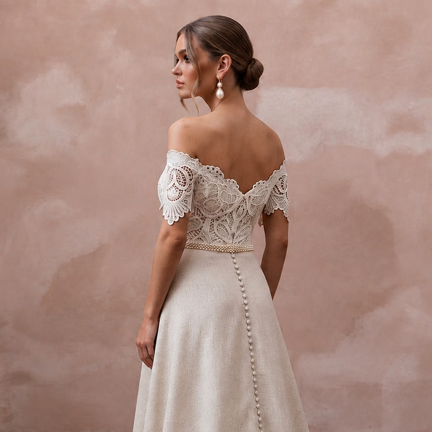 Rustic Wedding Dresses with Cotton Lace Accents - Apparel & Accessories > Clothing > Wedding & Bridal Party Dresses > Wedding Dresses - Mignonette