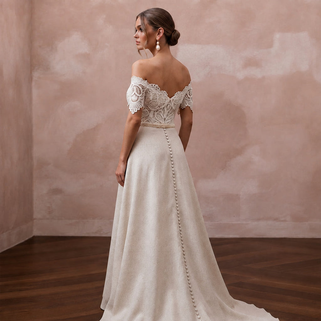 Rustic Wedding Dresses with Cotton Lace Accents - Apparel & Accessories > Clothing > Wedding & Bridal Party Dresses > Wedding Dresses - Mignonette