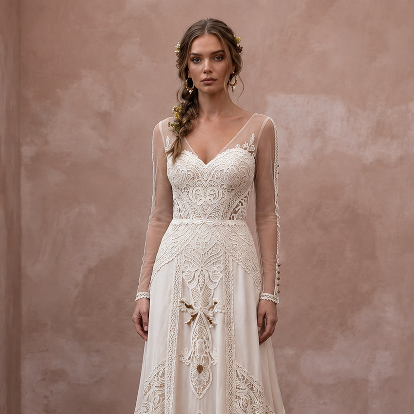 Rustic Wedding Dresses with Cotton Lace Details