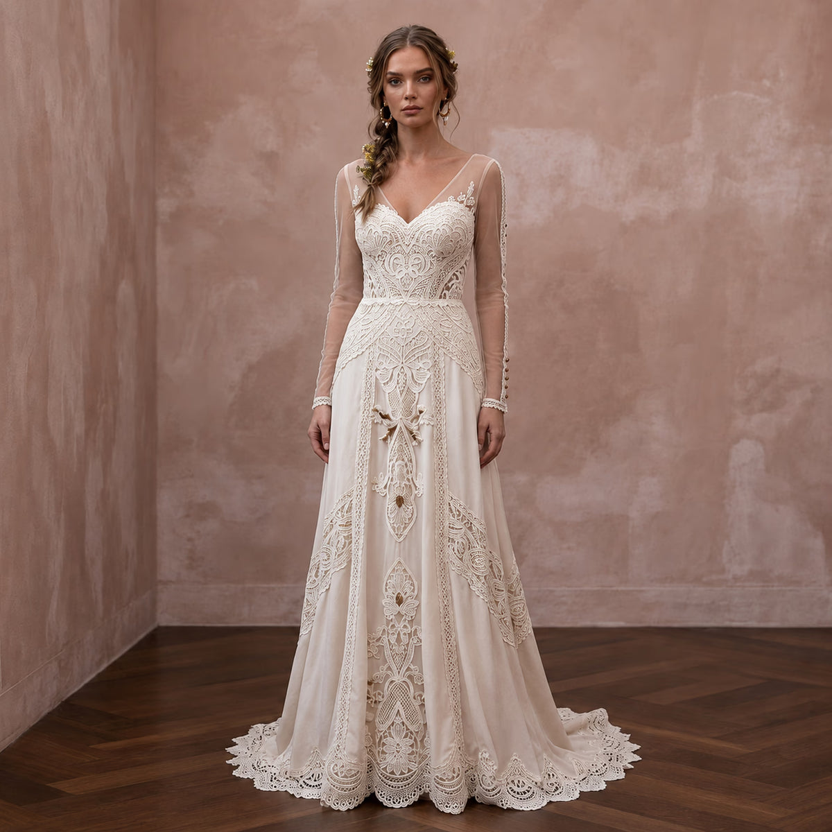 Rustic Wedding Dresses with Cotton Lace Details - Apparel & Accessories > Clothing > Wedding & Bridal Party Dresses > Wedding Dresses - Mignonette Bridal Main image