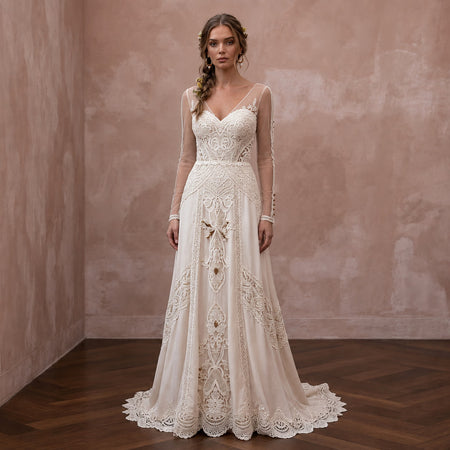 Rustic Wedding Dresses with Cotton Lace Details - Apparel & Accessories > Clothing > Wedding & Bridal Party Dresses > Wedding Dresses - Mignonette Bridal
