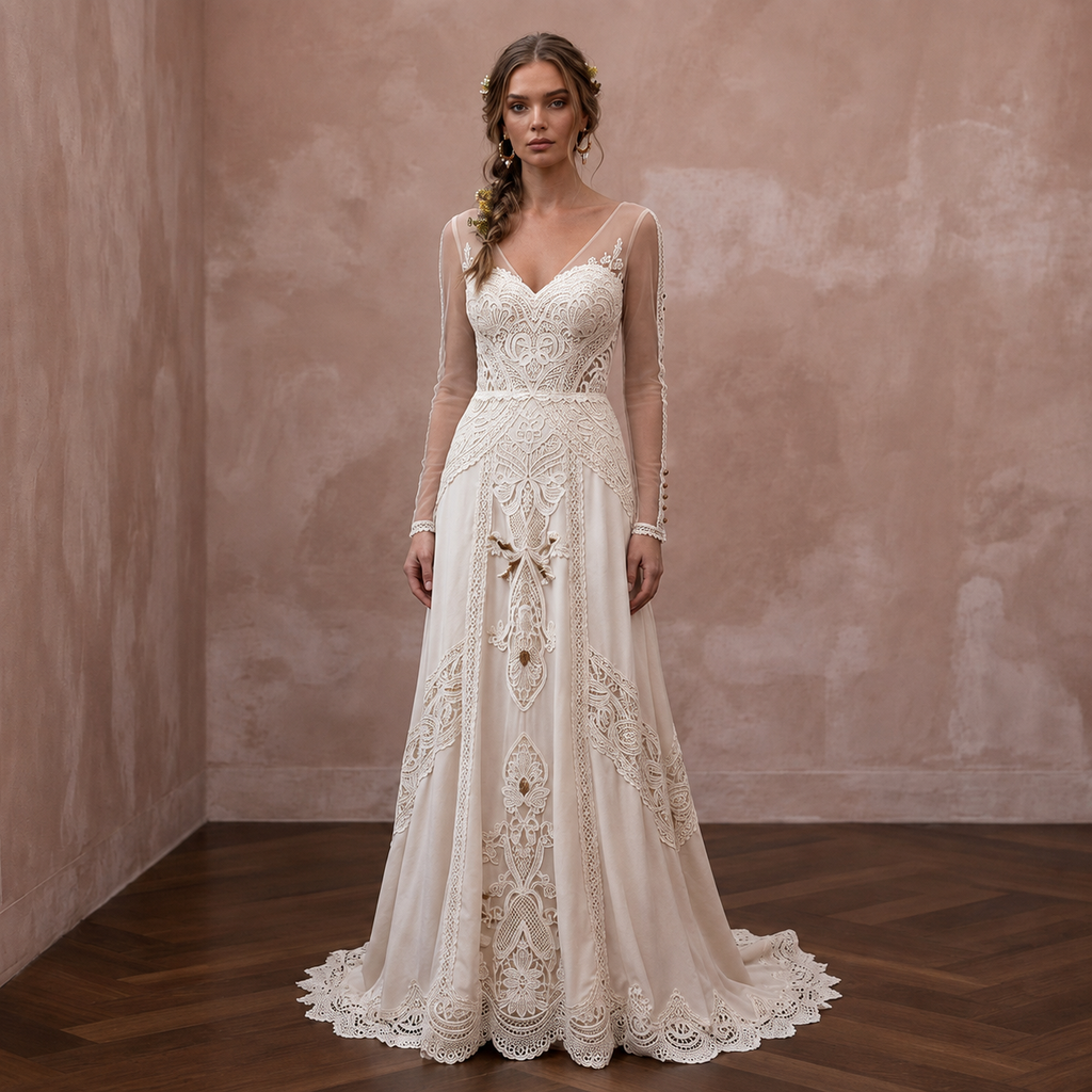 Rustic Wedding Dresses with Cotton Lace Details