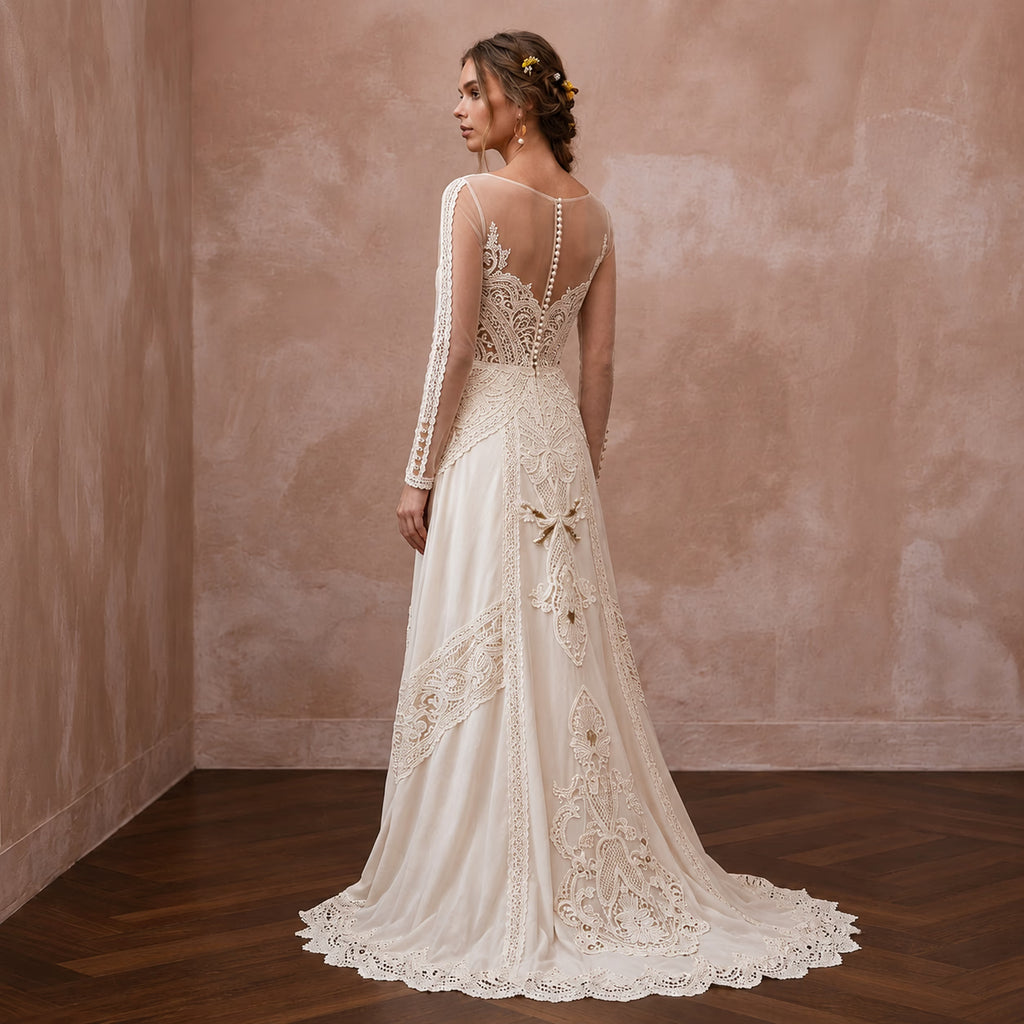 Rustic Wedding Dresses with Cotton Lace Details - Apparel & Accessories > Clothing > Wedding & Bridal Party Dresses > Wedding Dresses - Mignonette Bridal