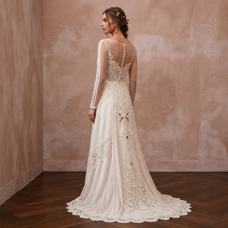 Rustic Wedding Dresses with Cotton Lace Details - Apparel & Accessories > Clothing > Wedding & Bridal Party Dresses > Wedding Dresses - Mignonette Bridal