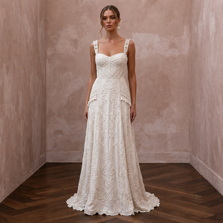 Rustic Wedding Dresses with Soft Cotton Embroidery - Apparel & Accessories > Clothing > Wedding & Bridal Party Dresses > Wedding Dresses - Mignonette Bridal