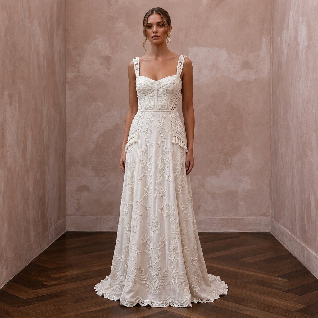 Rustic Wedding Dresses with Soft Cotton Embroidery