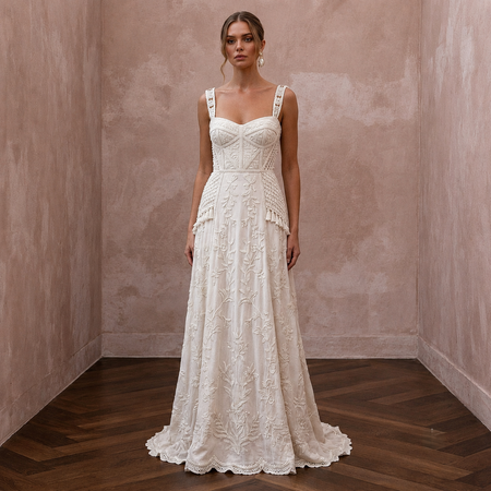 Rustic Wedding Dresses with Soft Cotton Embroidery