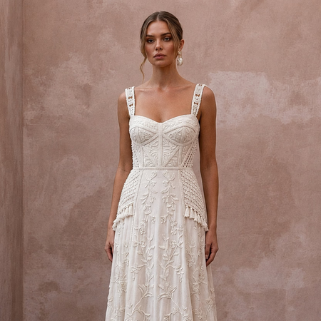 Rustic Wedding Dresses with Soft Cotton Embroidery - Apparel & Accessories > Clothing > Wedding & Bridal Party Dresses > Wedding Dresses - Mignonette Bridal
