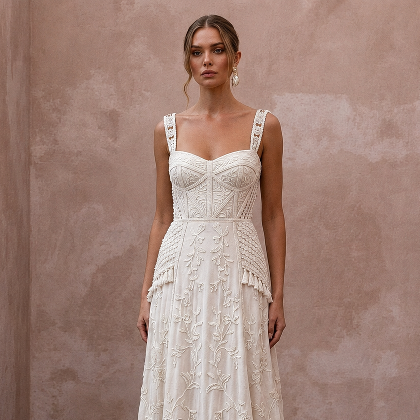 Rustic Wedding Dresses with Soft Cotton Embroidery