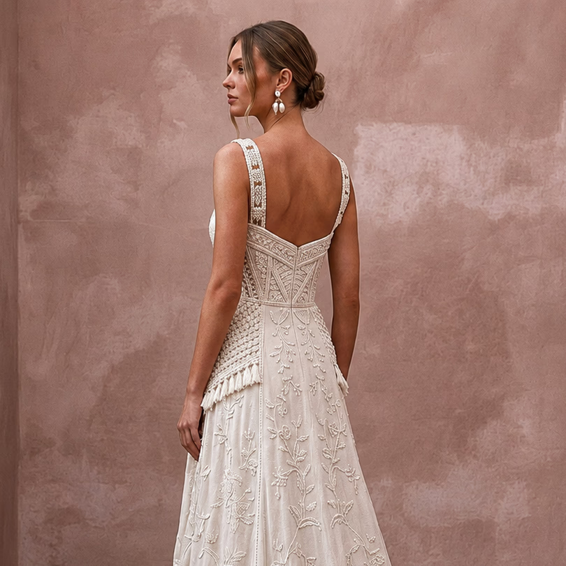 Rustic Wedding Dresses with Soft Cotton Embroidery - Apparel & Accessories > Clothing > Wedding & Bridal Party Dresses > Wedding Dresses - Mignonette Bridal