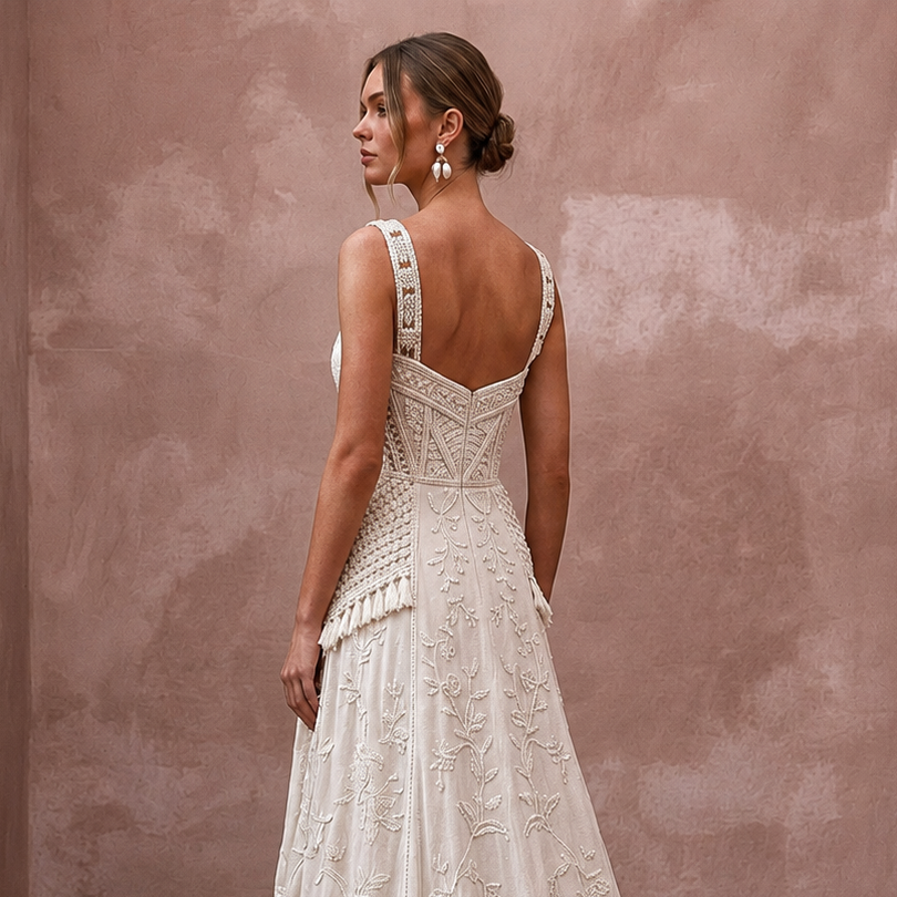 Rustic Wedding Dresses with Soft Cotton Embroidery
