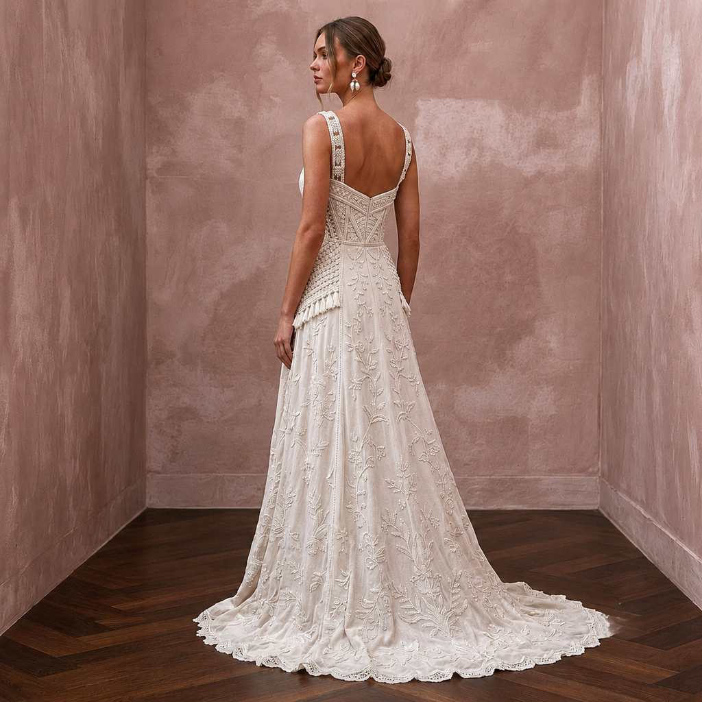 Rustic Wedding Dresses with Soft Cotton Embroidery