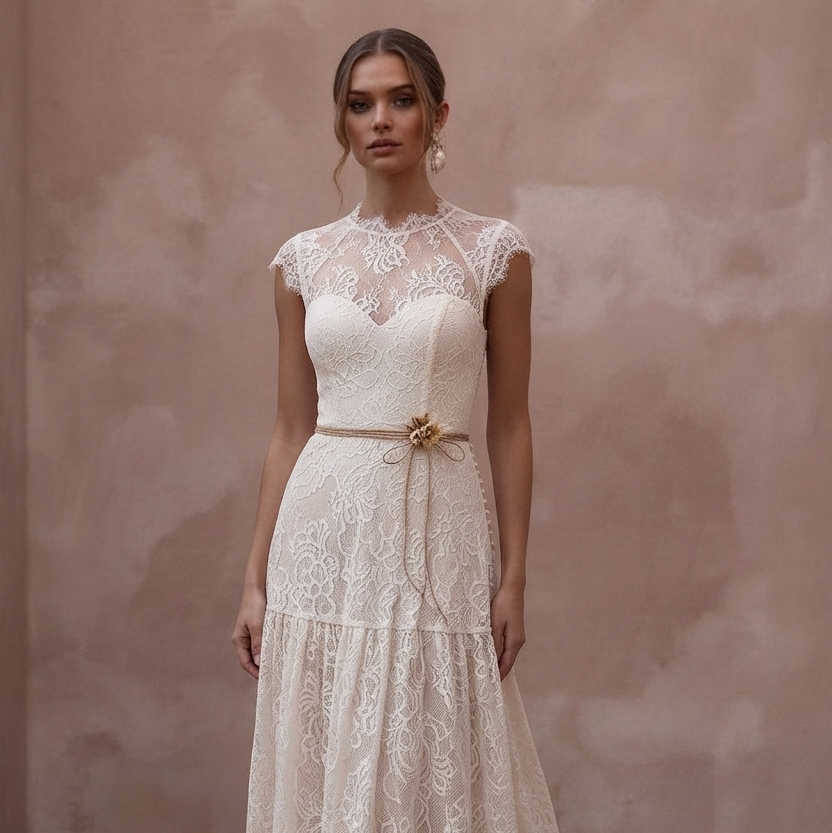 Rustic Wedding Dresses with Soft Cotton Lace Fabrics
