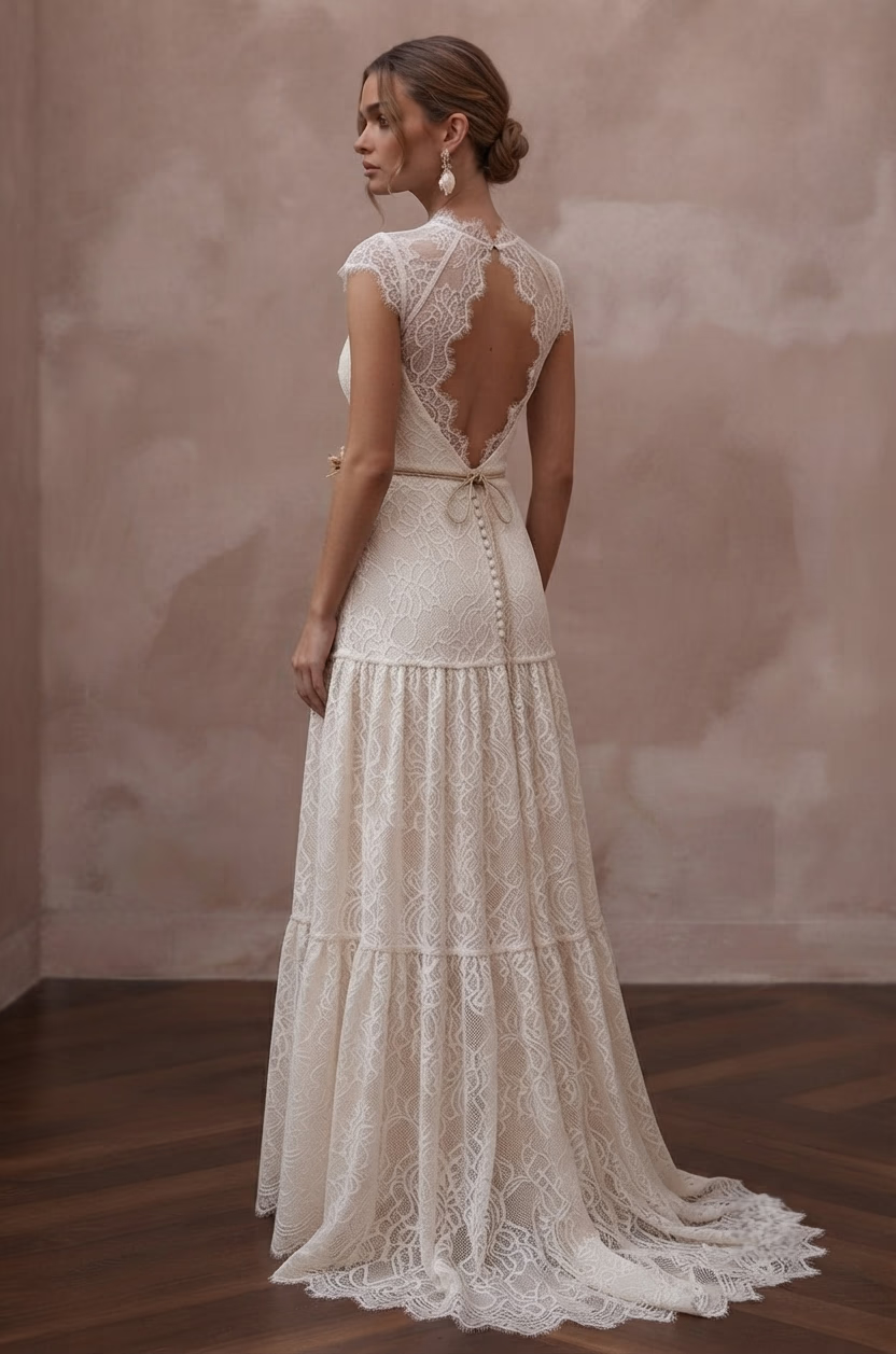 Rustic Wedding Dresses with Soft Cotton Lace Fabrics - Apparel & Accessories > Clothing > Wedding & Bridal Party Dresses > Wedding Dresses - Mignonette