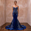 Sapphire Blue Velvet Sweetheart Neckline Mermaid Evening Gown