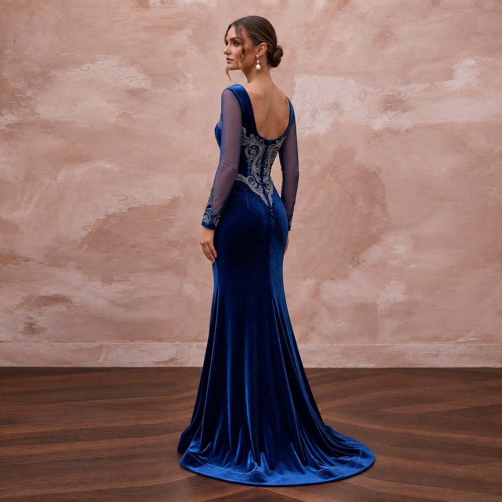 Sapphire Blue Velvet Sweetheart Neckline Mermaid Evening Gown